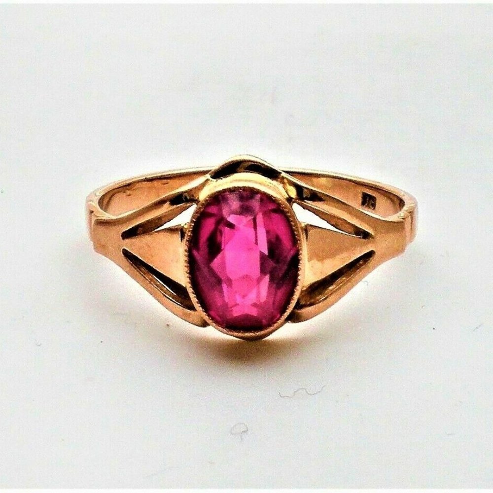 Vintage Russian USSR 14K 583 Rose Pink Gold 1CT Pink Tourmaline Solitaire Ring